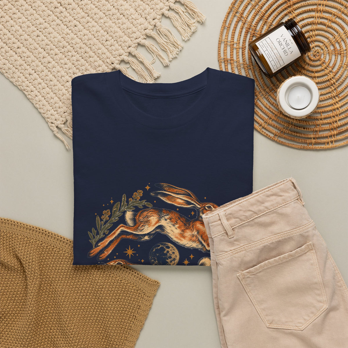 Leaping Hares Moon T-Shirt Celestial Twin Rabbits Stars Tee