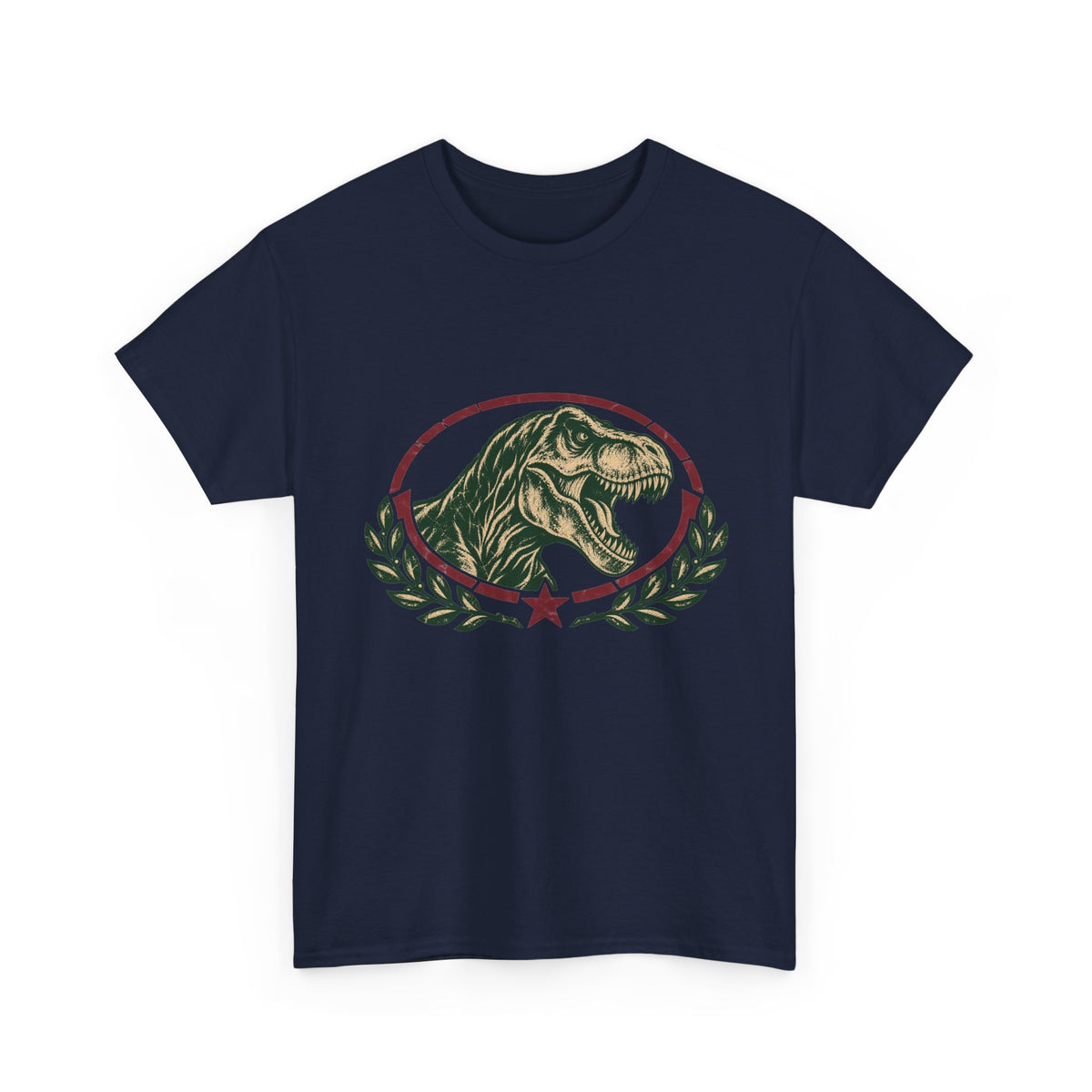 Roaring T-Rex Emblem T-Shirt Vintage Dinosaur Crest Star Tee