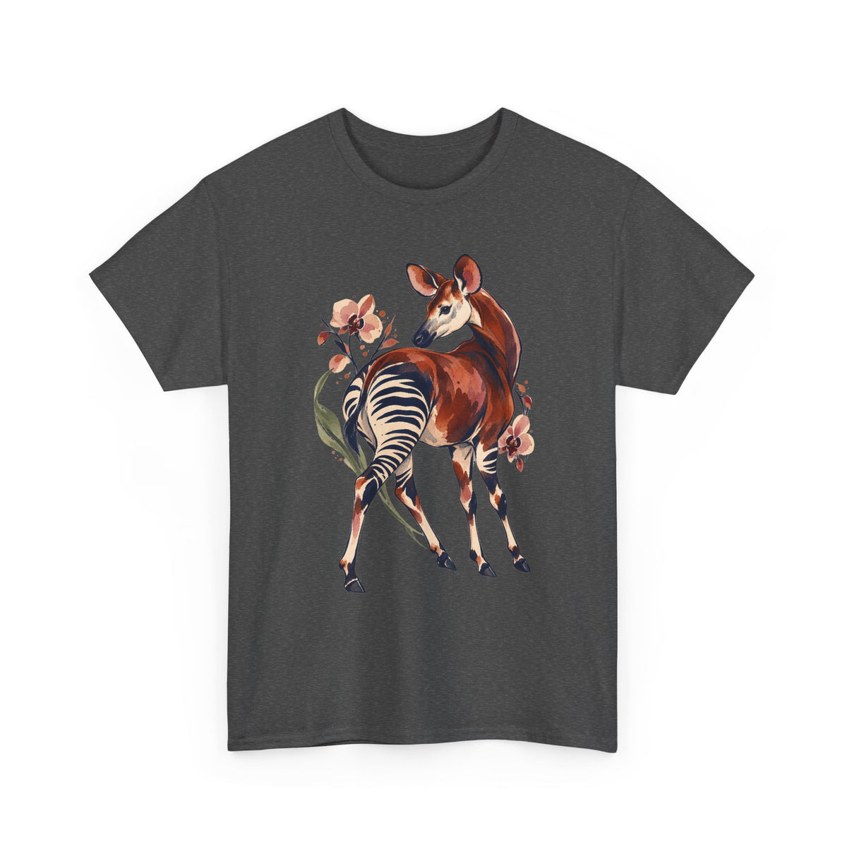 Orchid Okapi Watercolor Tee Okapi Tropical Orchid Flowers Rainforest Wildlife Shirt