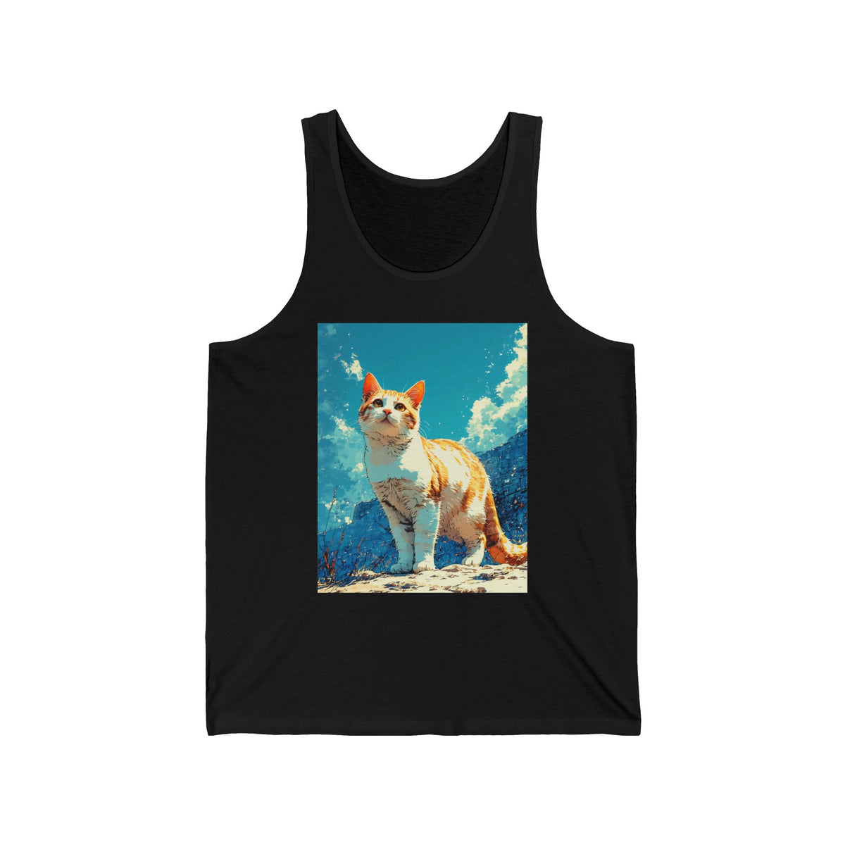 Orange Cat Ocean Sky Graphic Tank Top Unisex Jersey Tank