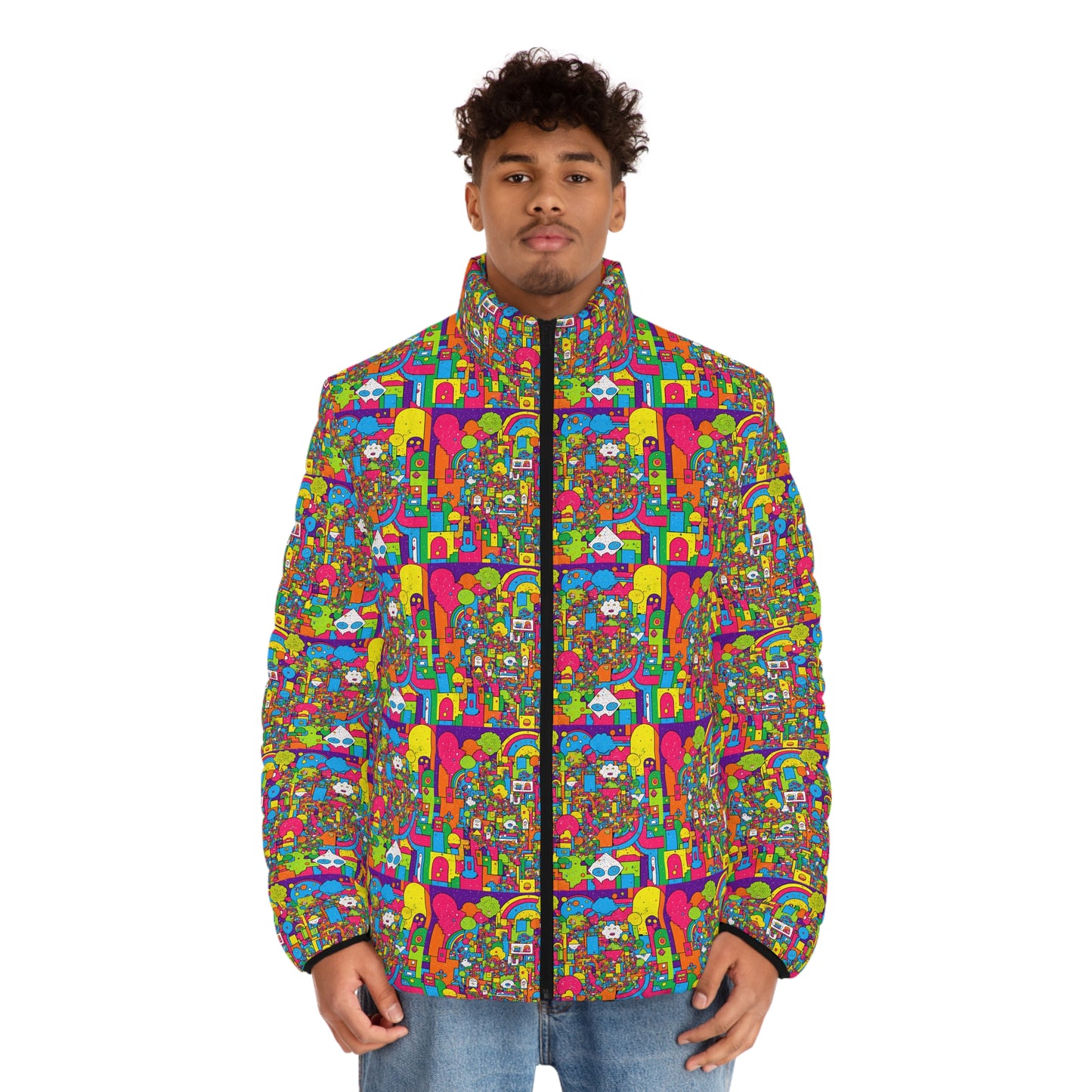 Puffer Jacket - Trippy Colorful Abstract Design