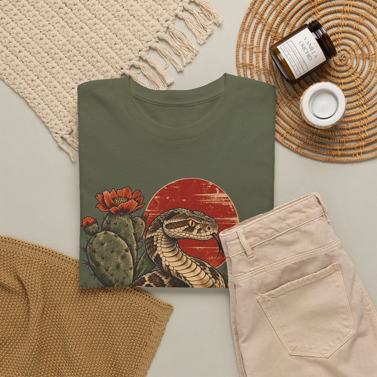 Desert Rattlesnake Cactus T-Shirt Red Sun Western Snake Tee