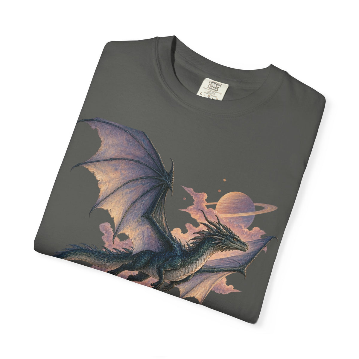 Celestial Dragon Over Forest Tee Fantasy Ringed Planet Mountain Shirt
