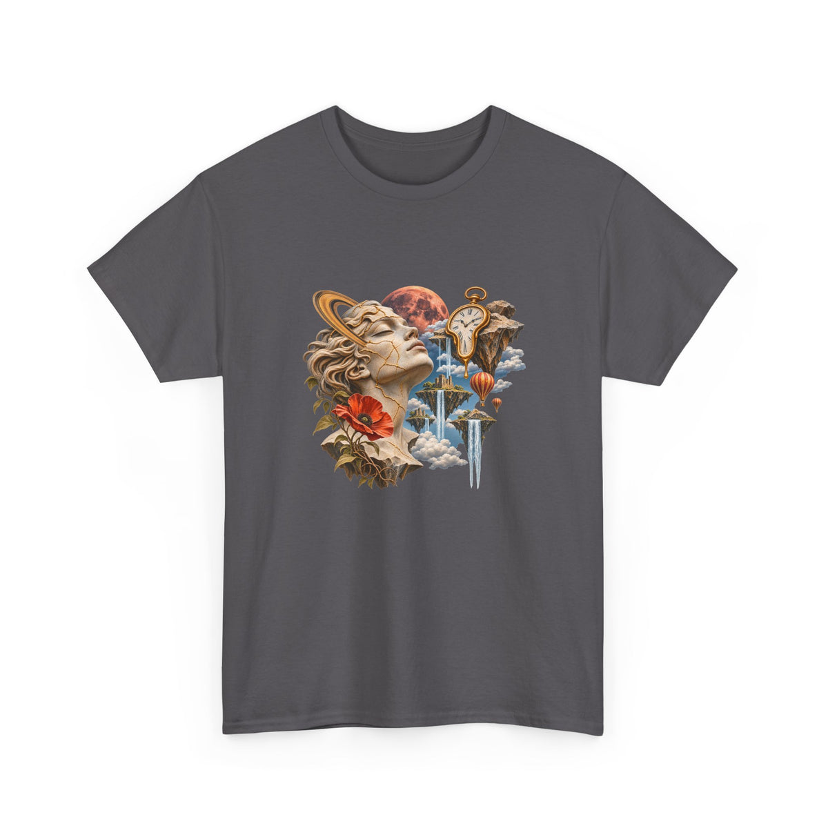 Surreal Kintsugi Bust T-Shirt Melting Clock Floating Islands Celestial Tee
