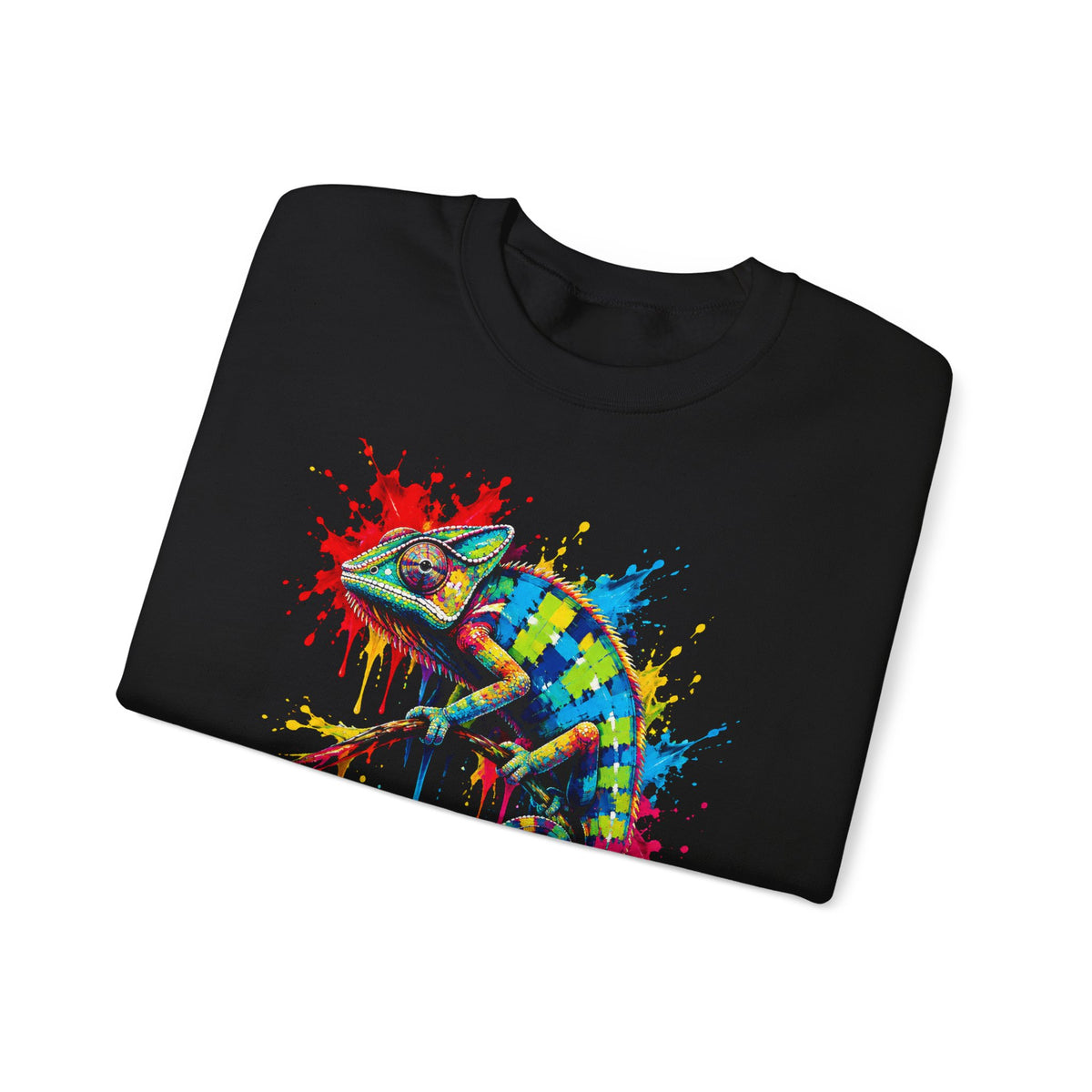 Rainbow Chameleon Sweatshirt Colorful Paint Splash Lizard Reptile Art Crewneck