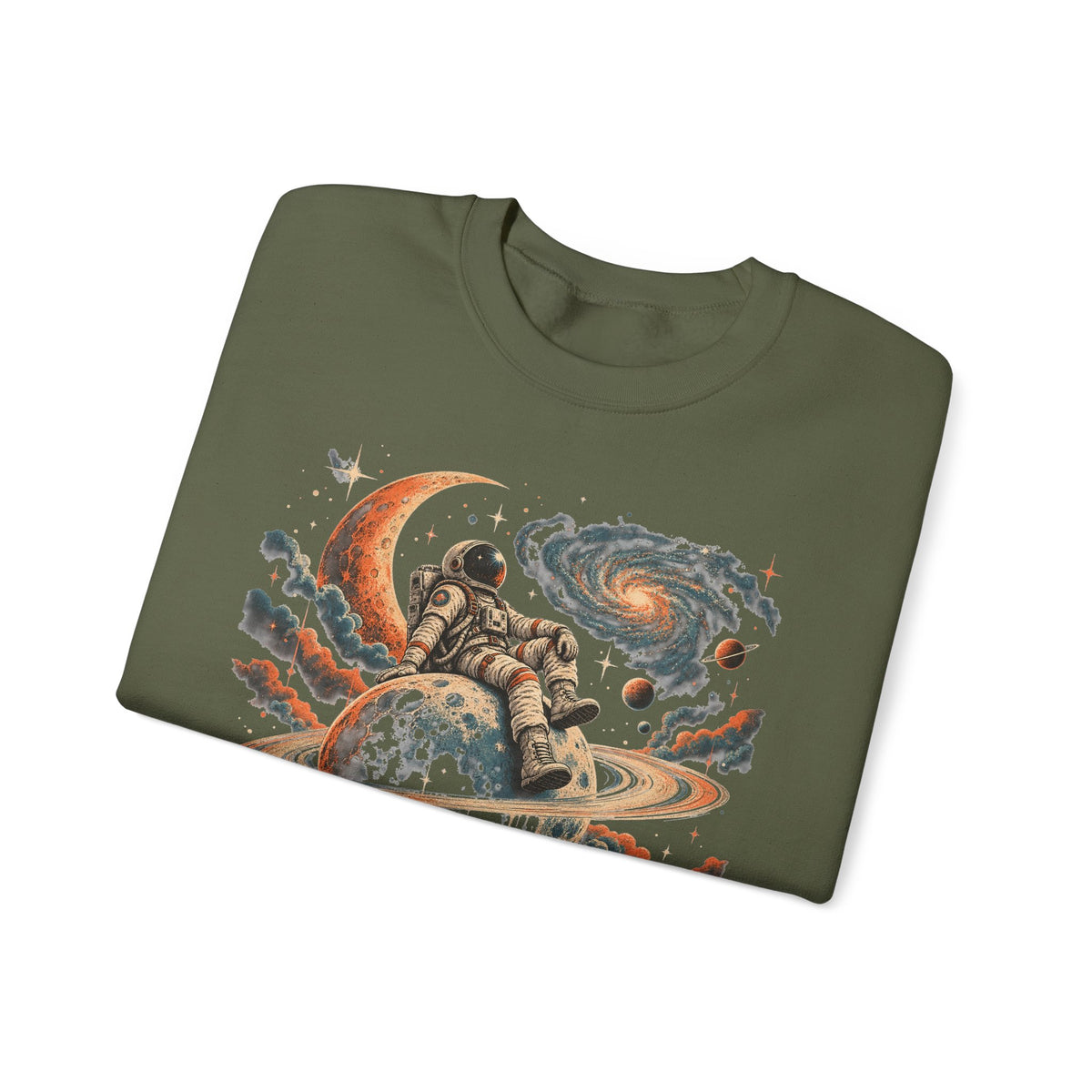 Astronaut on Saturn Sweatshirt Chill Astronaut Ringed Planet Galaxy Crewneck