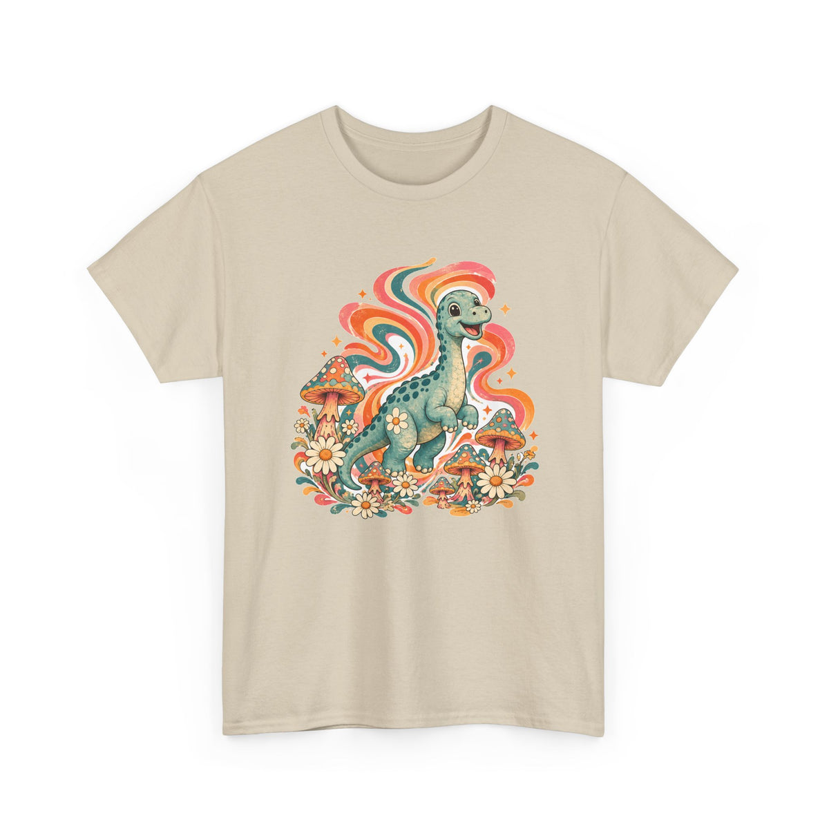 Groovy Brontosaurus T-Shirt Retro 70s Dinosaur Mushroom Daisy Tee