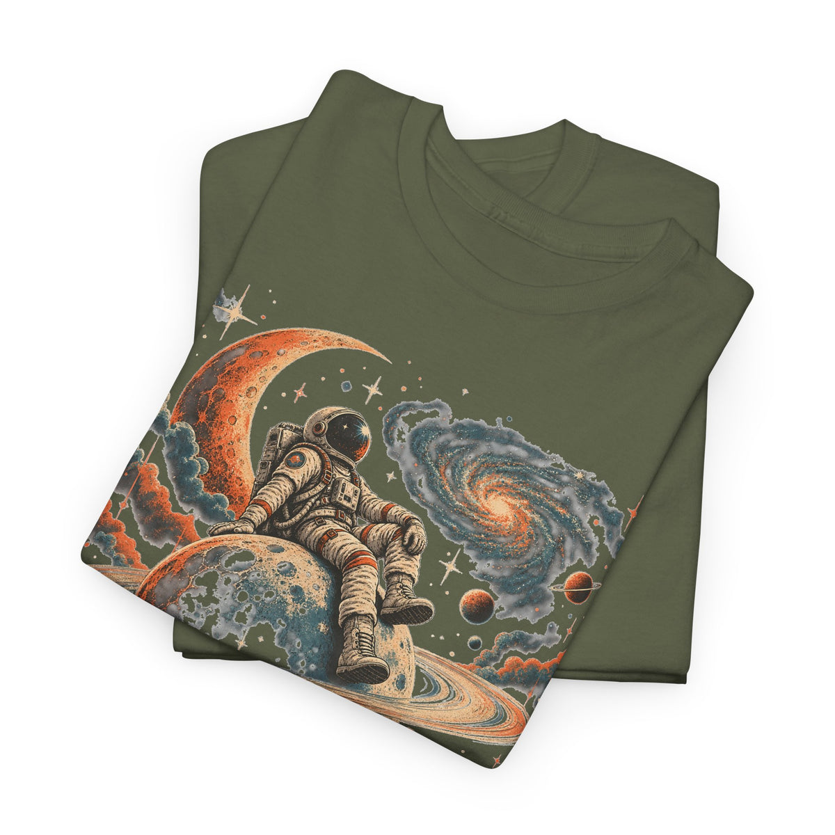 Astronaut on Saturn T-Shirt Chill Astronaut Ringed Planet Galaxy Crescent Moon Tee