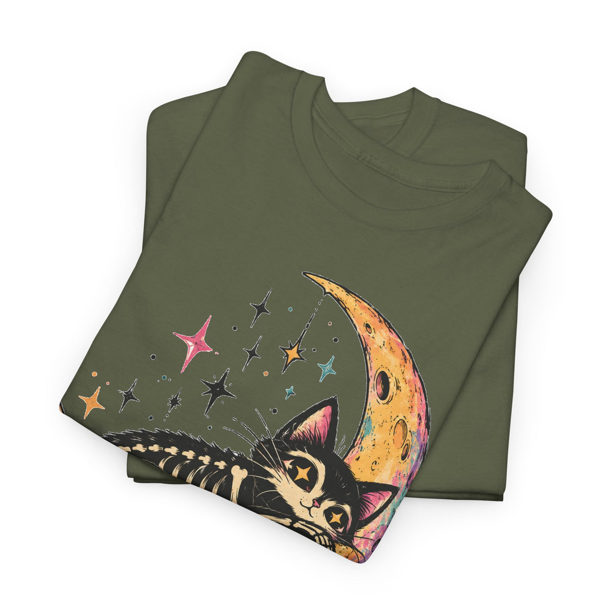 Skeleton Cat Moon T-Shirt Pastel Goth Crescent Moon Black Cat Tee Unisex