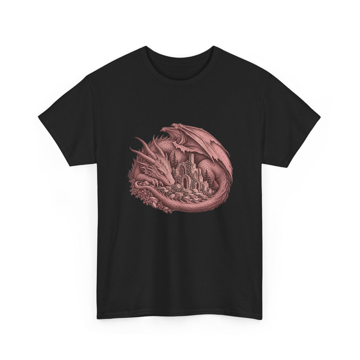 Sleeping Dragon Cathedral T-Shirt Fantasy Ruins Gothic Dragon Tee