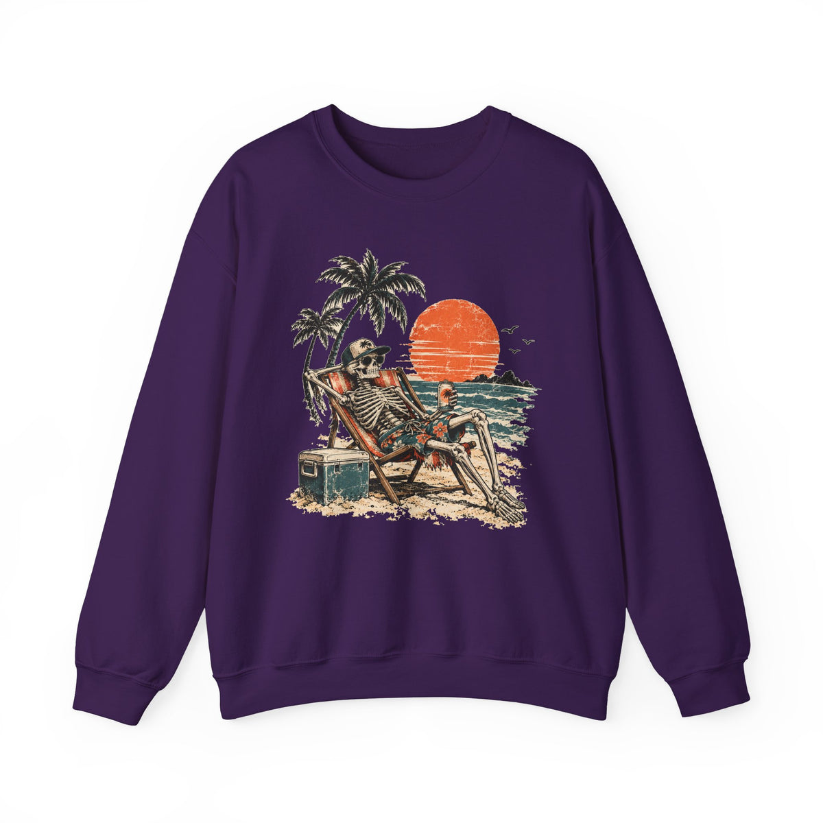 Beach Skeleton Sunset Sweatshirt Palm Trees Vacation Mode Skeleton Crewneck