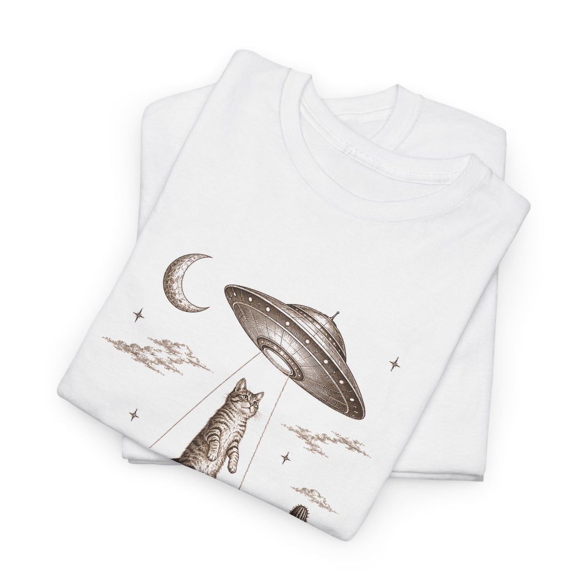 UFO Cat Abduction T-Shirt Sepia Desert Tabby Alien Beam Tee