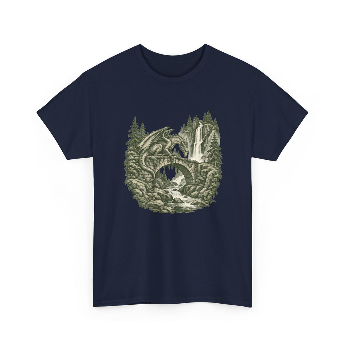 Dragon Forest Bridge T-Shirt Fantasy Waterfall Nature Dragon Tee