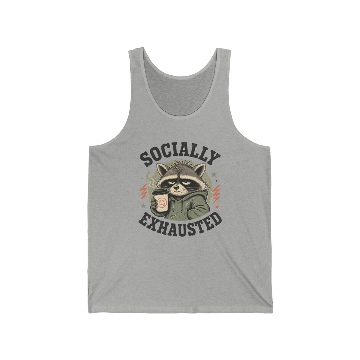 Socially Exhausted Raccoon Tank Top Funny Introvert Coffee