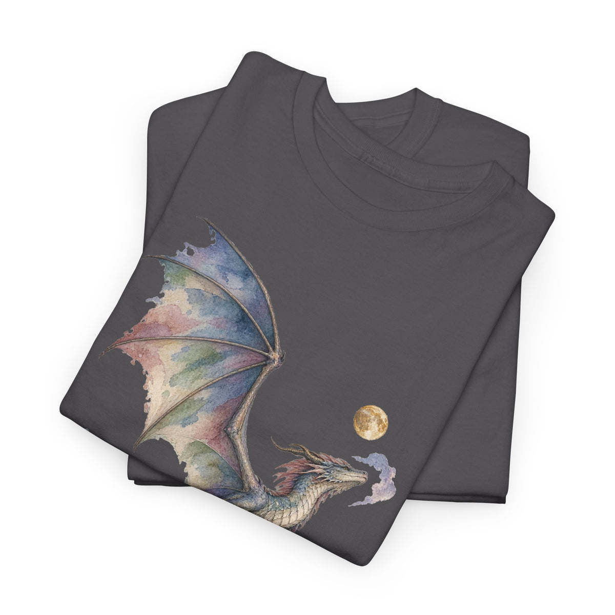 Watercolor Celestial Dragon Moon T-Shirt Fantasy Dragon Full Moon Clouds Dark Tee