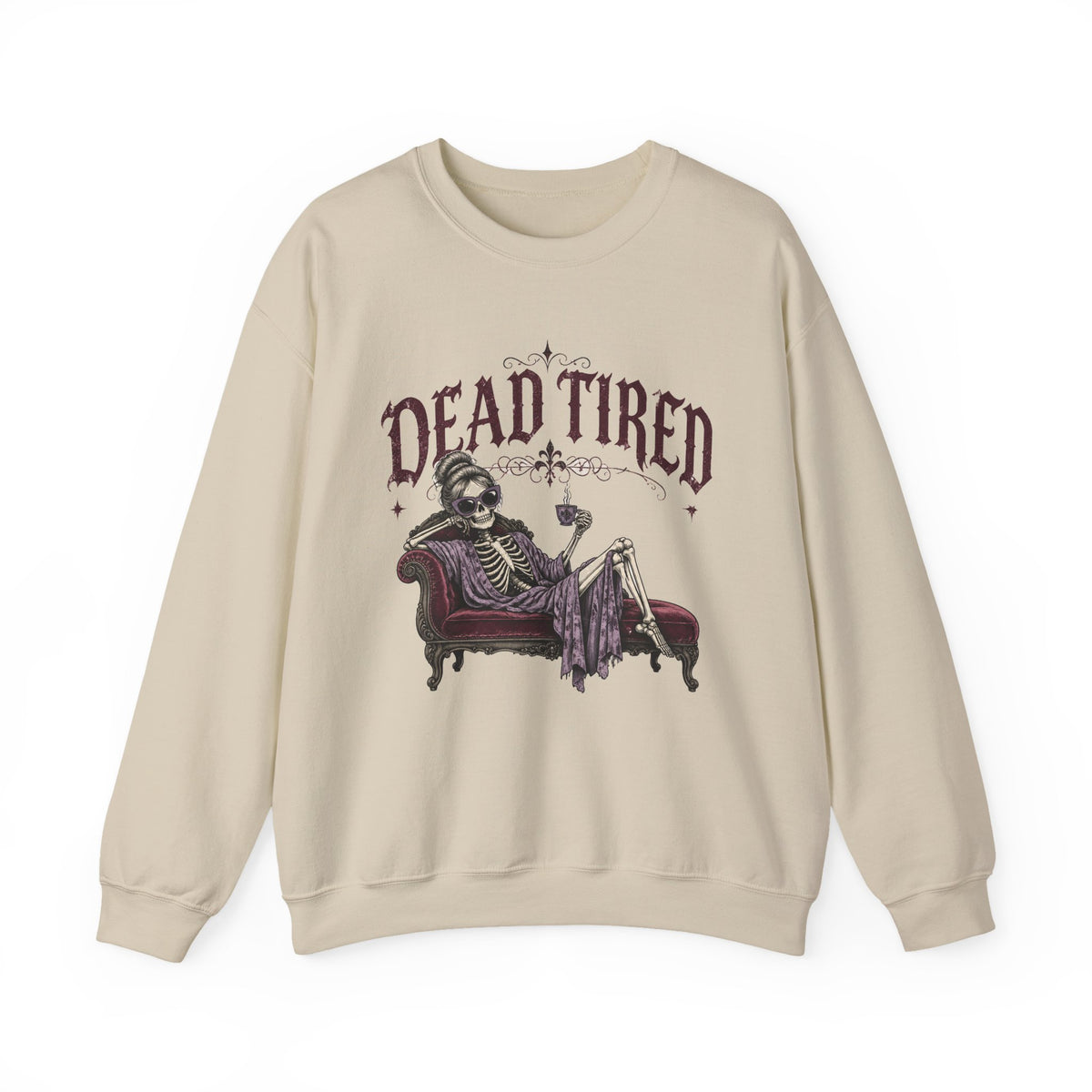 Dead Tired Skeleton Sweatshirt Funny Gothic Fainting Couch