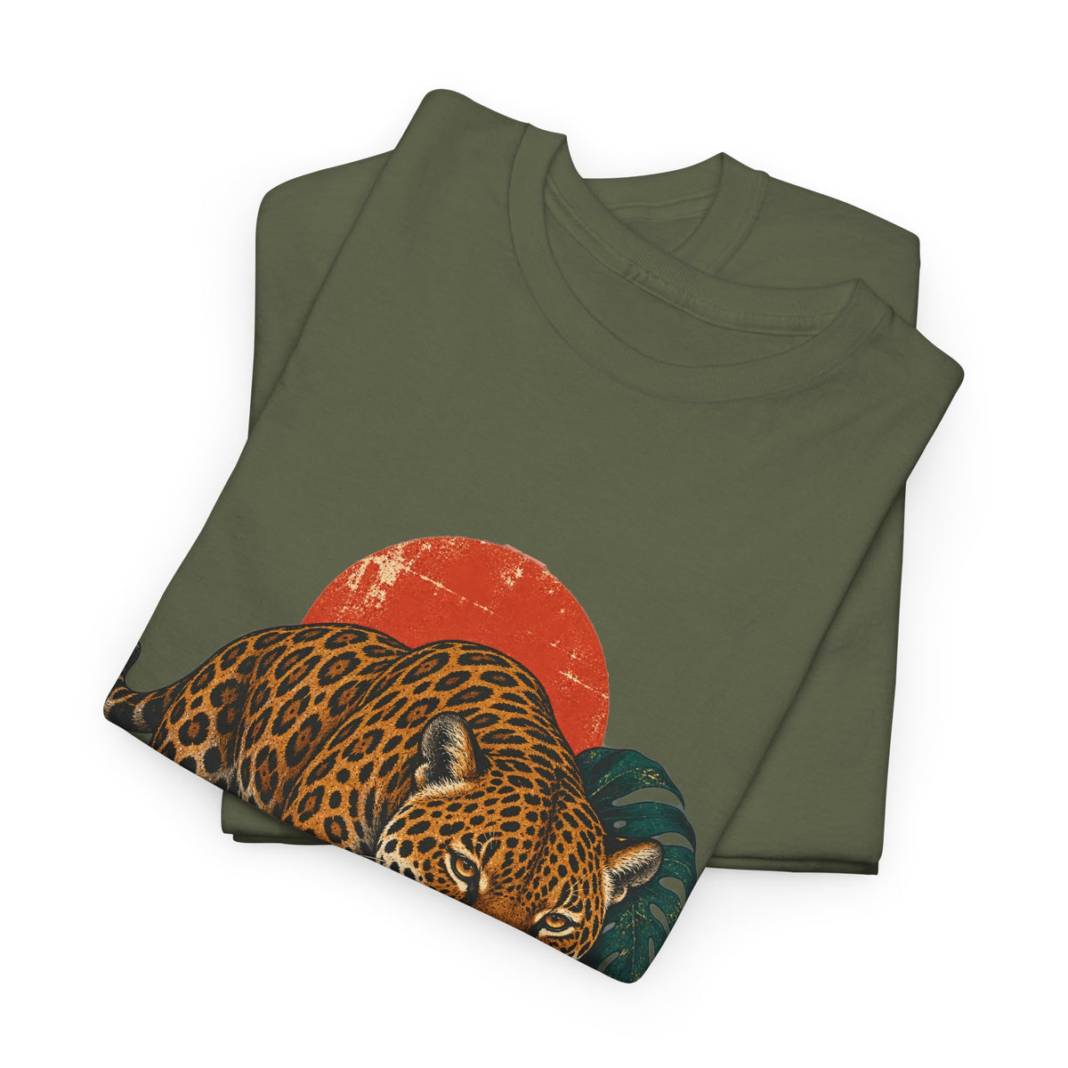 Jaguar Monstera Sun T-Shirt Jungle Cat Tropical Leaves Tee