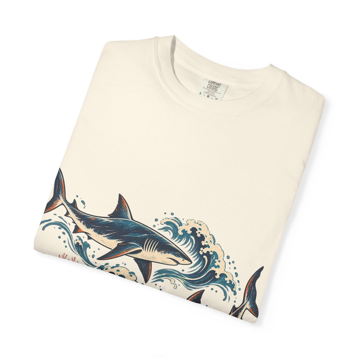 Great White Sharks Ukiyo Wave Tee Japanese Woodblock Shark Ocean Coral Shirt