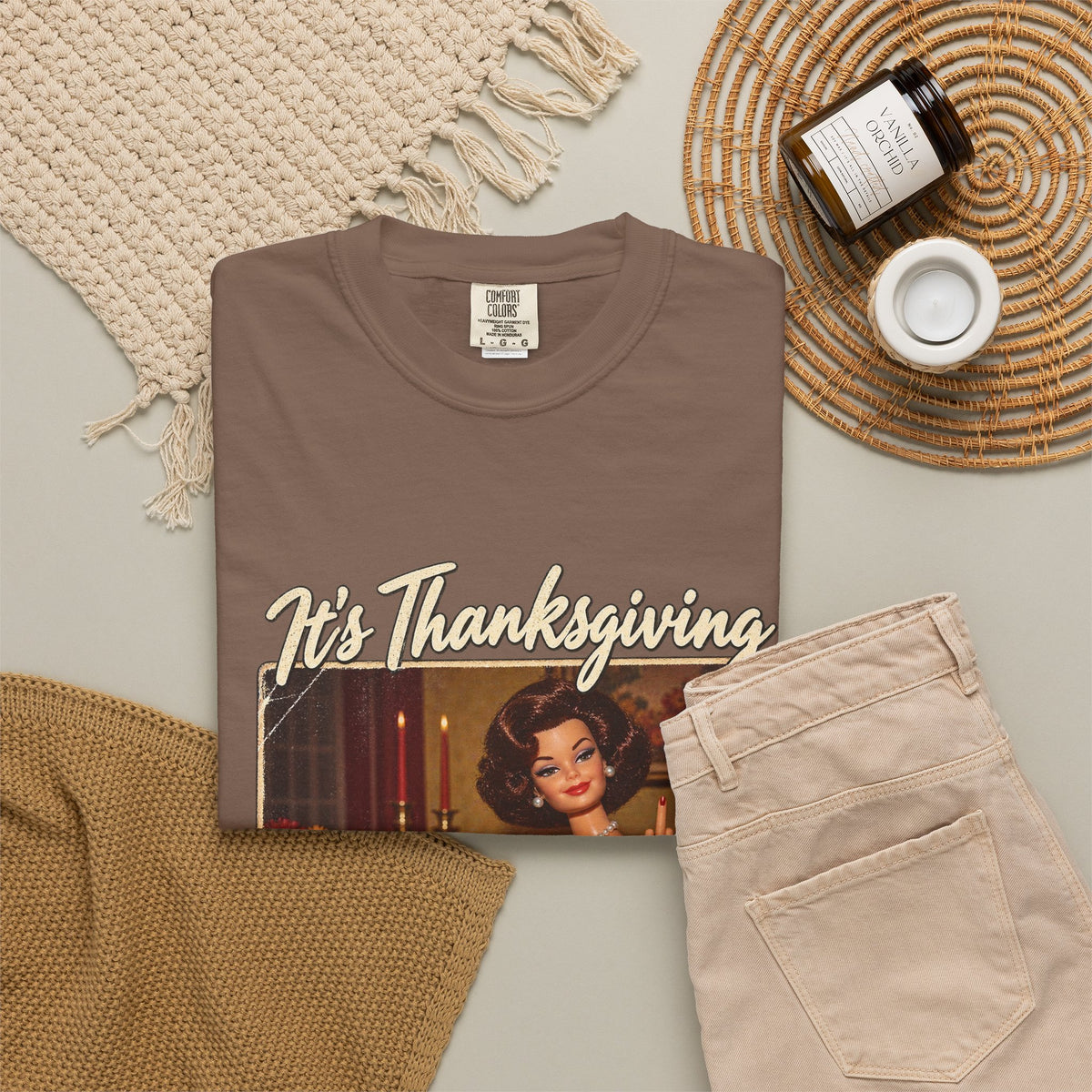 Its Thanksgiving Time to Give Everyone the Bird Funny Tee Retro Brunette Doll Turkey Sarcastic Shirt