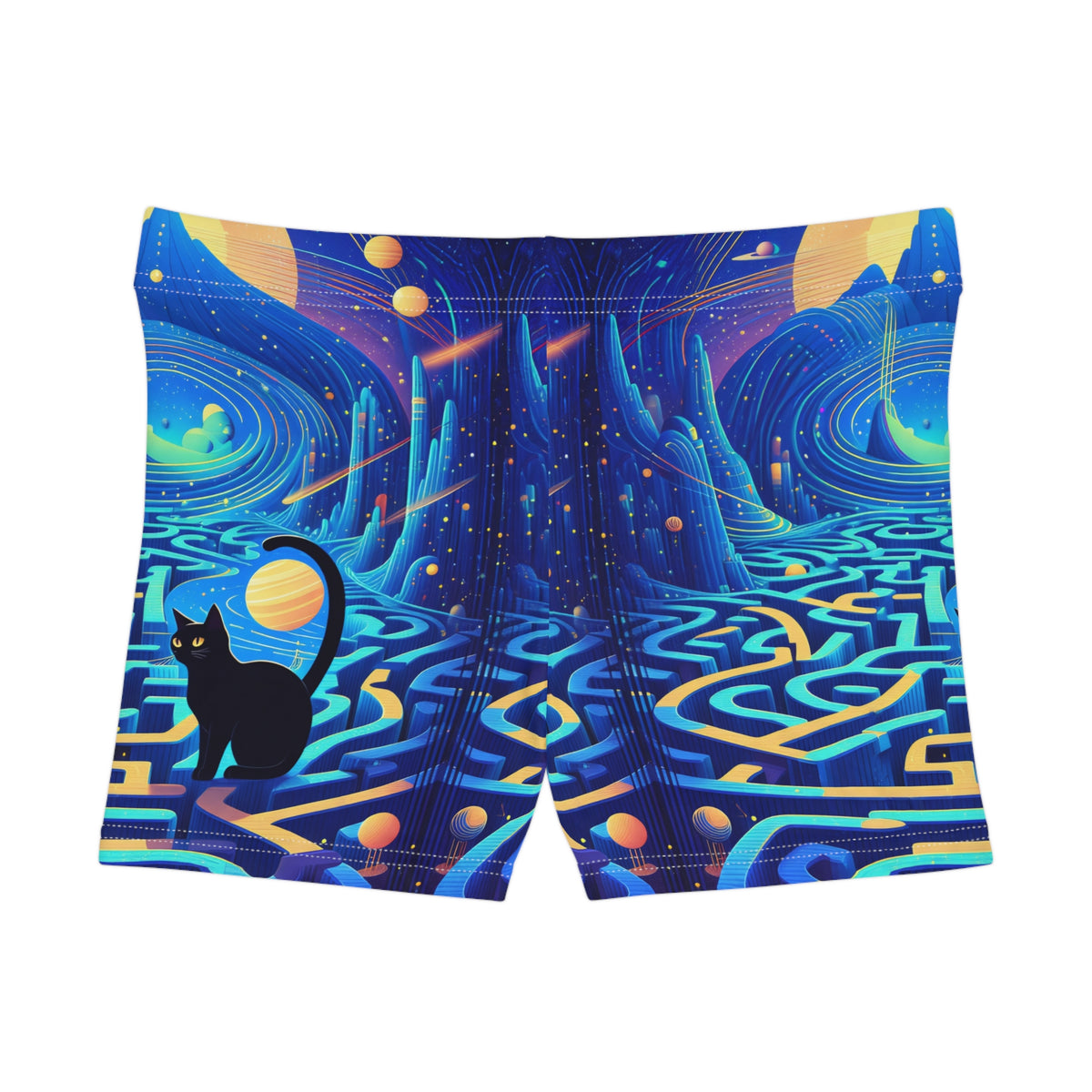 Cat Maze Print Womens Athletic Shorts Cute Cat Lover Gift