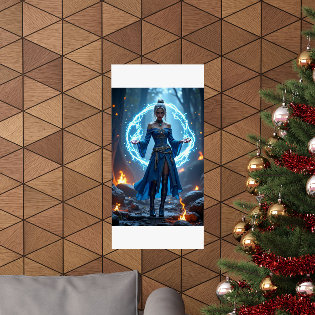 Mystic Sorceress Blue Magic Poster Matte Vertical Wall Art