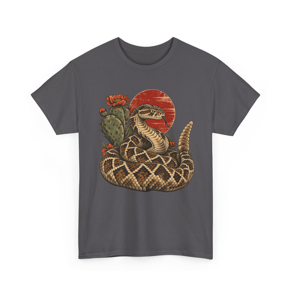 Desert Rattlesnake Cactus T-Shirt Red Sun Western Snake Tee