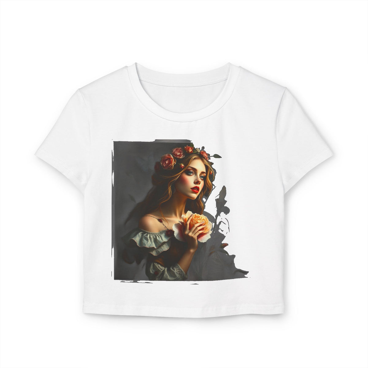 Gothic Rose Lady Portrait Baby Tee Womens Fitted Crop T-Shirt