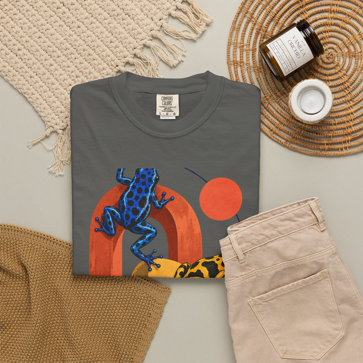 Poison Dart Frogs Colorful Arches Red Sun Tee Midcentury Geometric Frog Wildlife Shirt