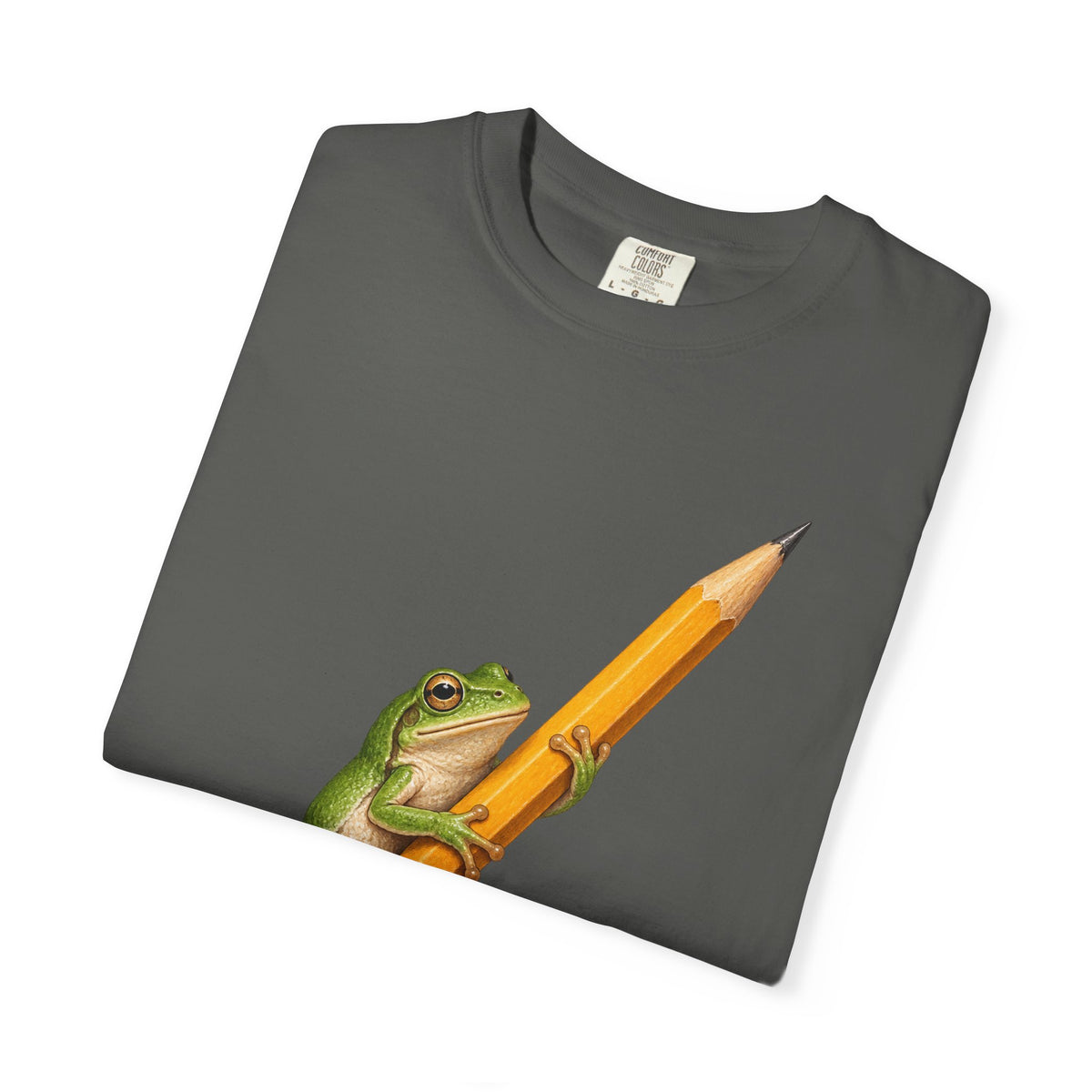Green Tree Frog on Yellow Pencil Tee Cute Frog Pencil Macro Wildlife Shirt