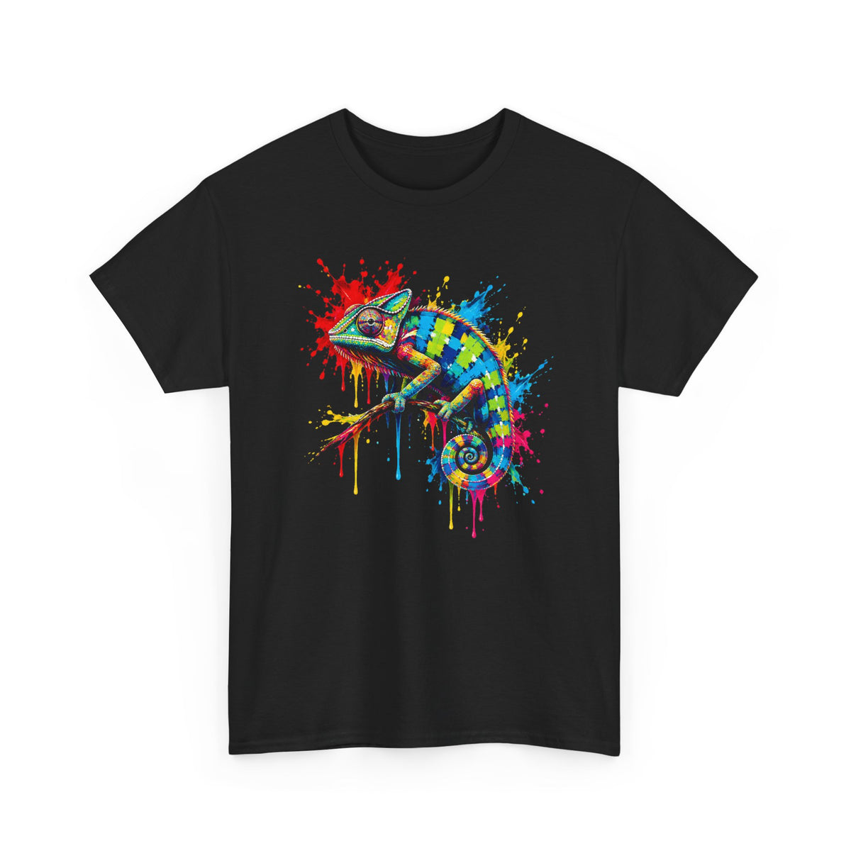 Rainbow Chameleon T-Shirt Colorful Paint Splash Lizard Reptile Art Tee