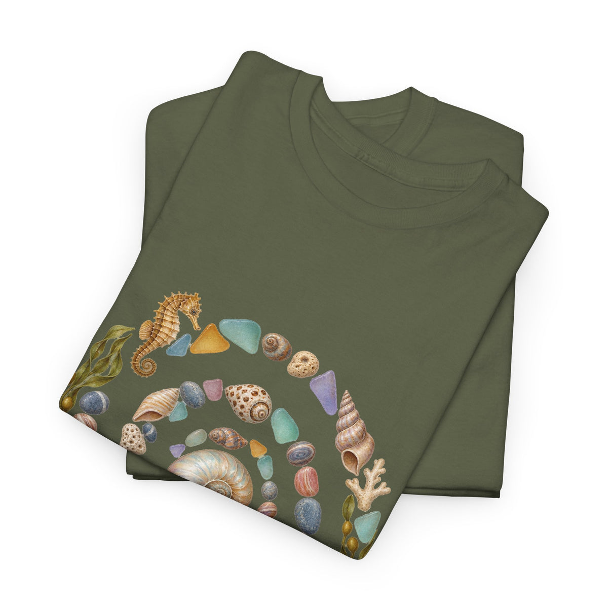 Nautilus Seashell Spiral T-Shirt Ocean Beach Shells Seahorse Starfish Tee