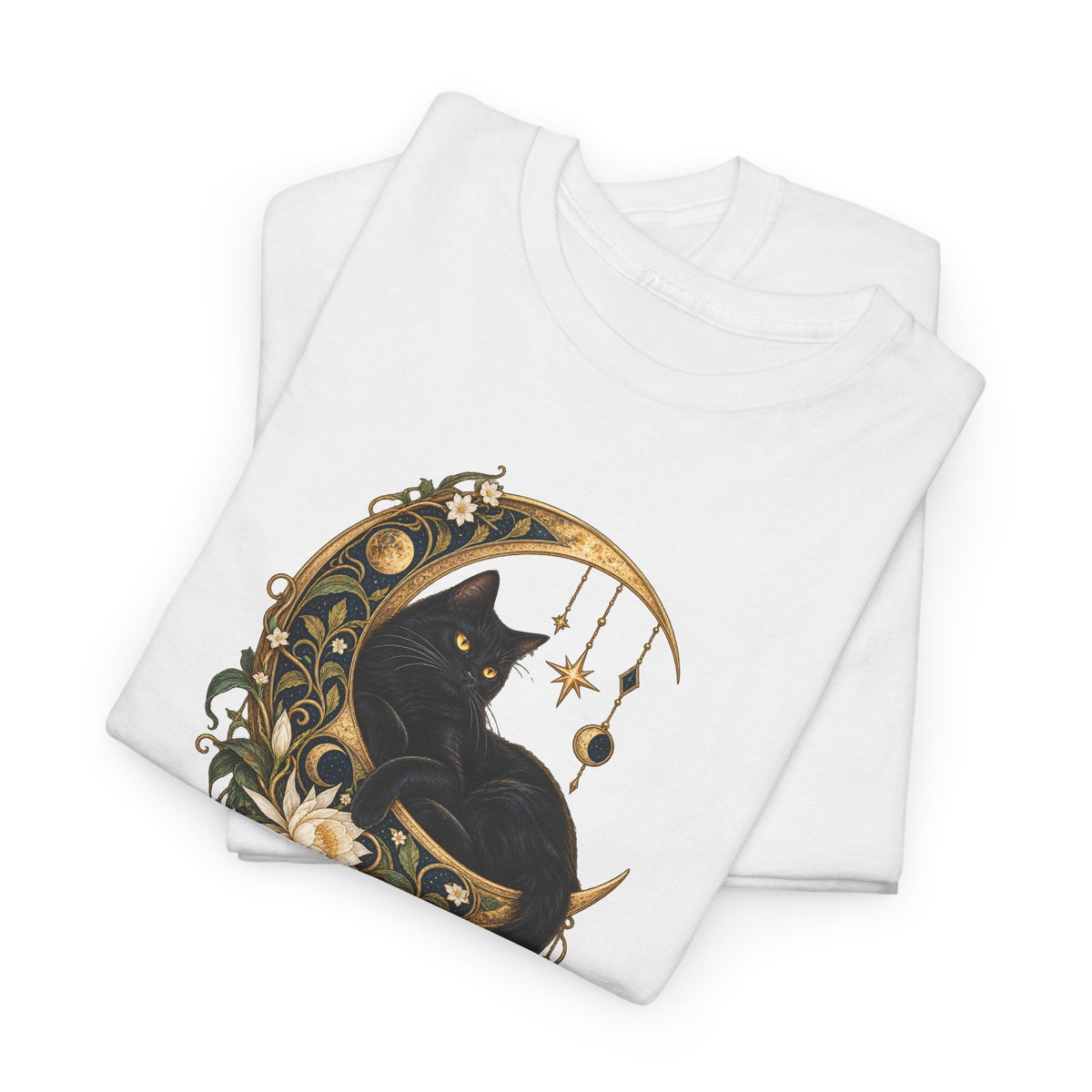 Black Cat Golden Moon T-Shirt Celestial Witchy Cat Lover Tee