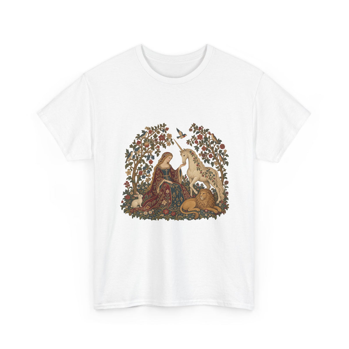 Lady and the Unicorn Tapestry T-Shirt Medieval Garden Lion Rabbit Tee