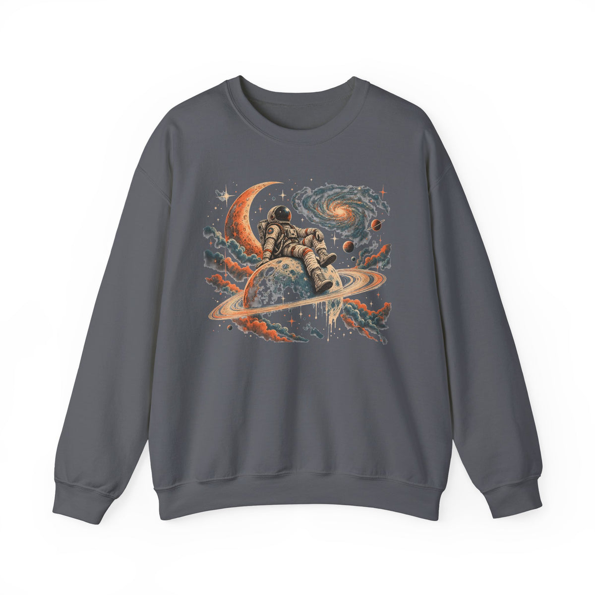 Astronaut on Saturn Sweatshirt Chill Astronaut Ringed Planet Galaxy Crewneck