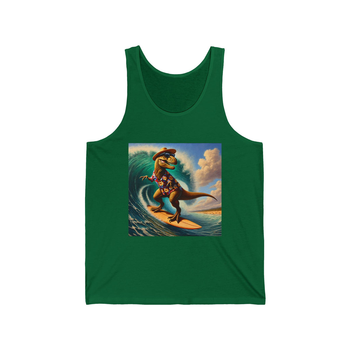 Surfing Dinosaur Tank Top Funny T-Rex Beach Summer Tank