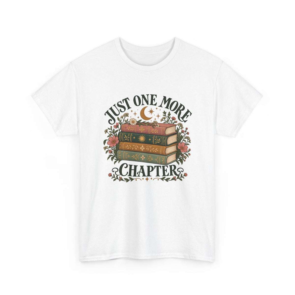 Just One More Chapter Book Lover T-Shirt Floral Stacked Books Reading Tee