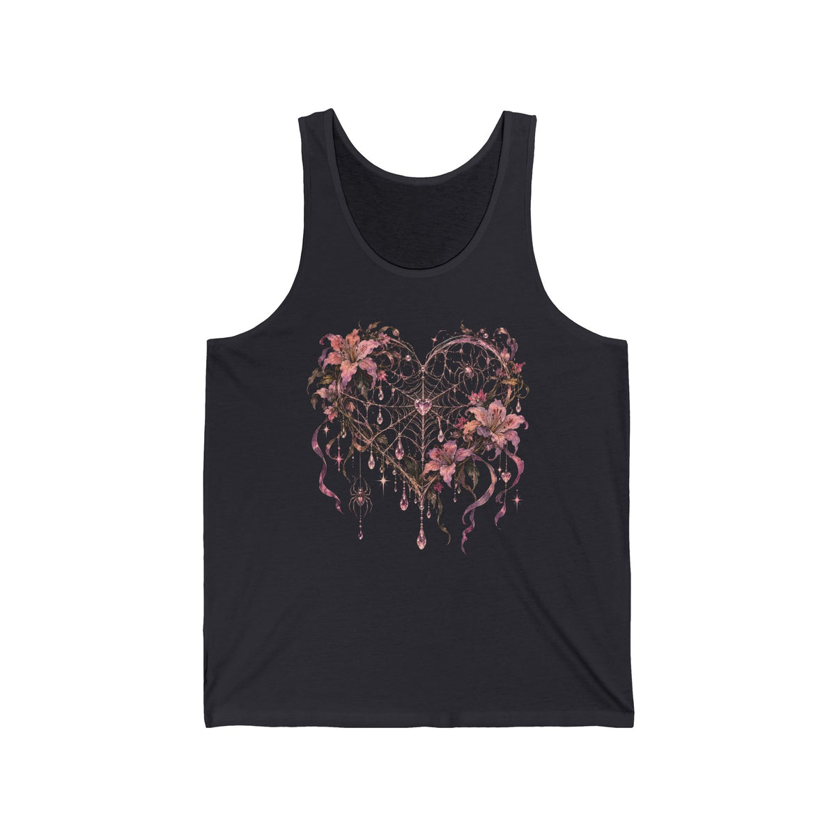 Gothic Spiderweb Heart Tank Top Pink Lilies Crystal Pastel Goth Tank