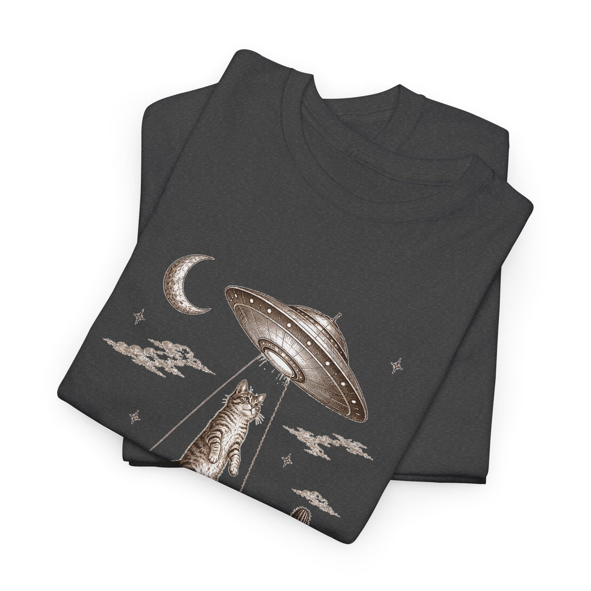 UFO Cat Abduction T-Shirt Sepia Desert Tabby Alien Beam Tee