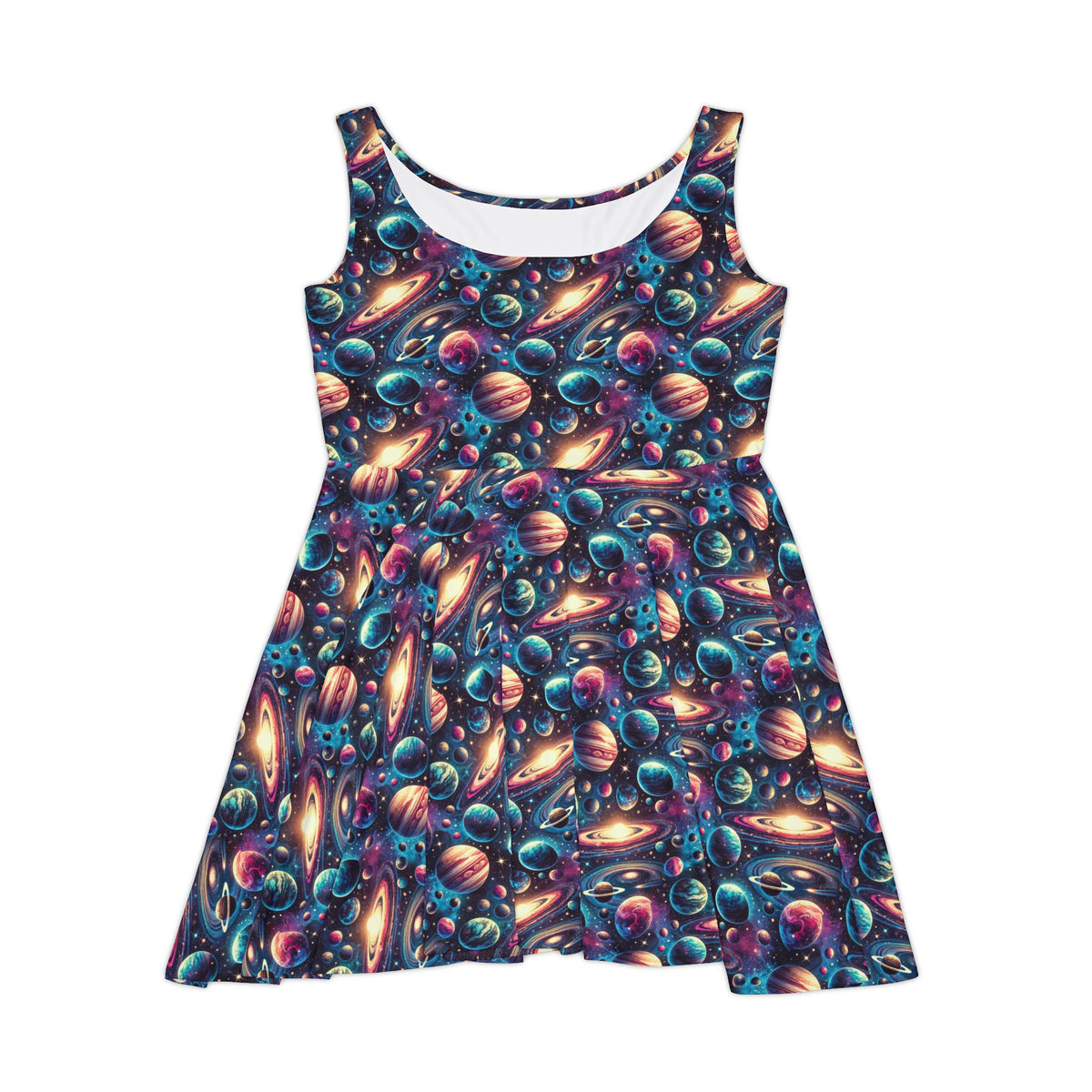 Galaxy Planets Skater Dress Women's Outer Space Print Dress