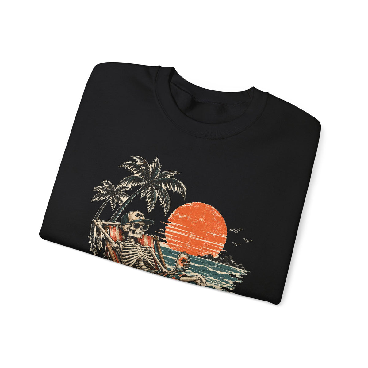 Beach Skeleton Sunset Sweatshirt Palm Trees Vacation Mode Skeleton Crewneck