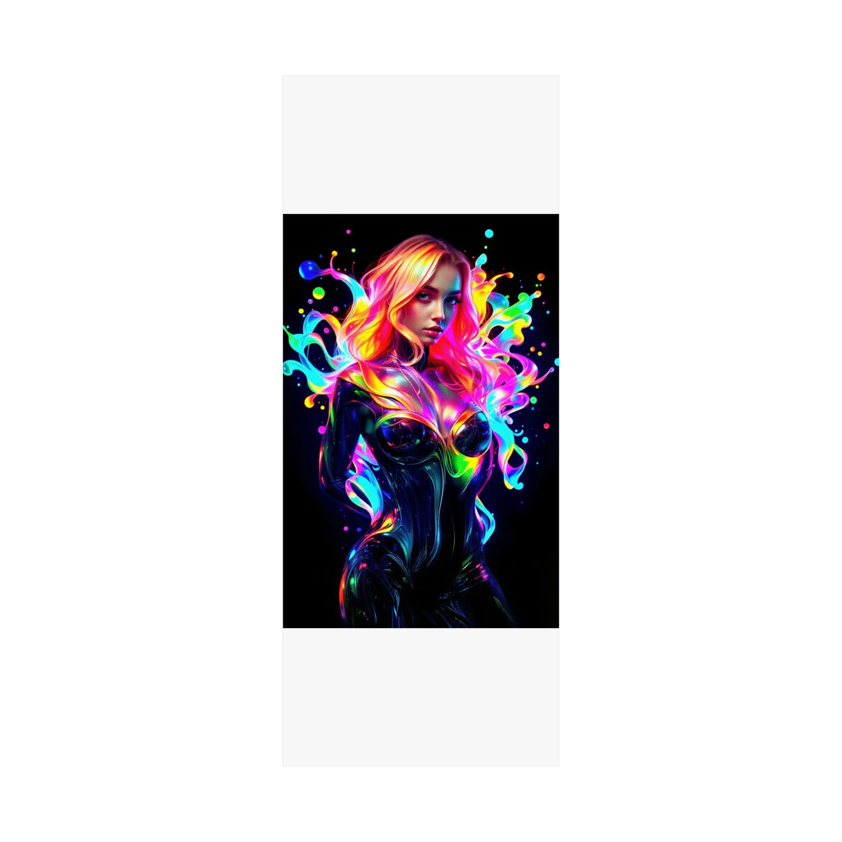 Neon Splash Rainbow Hair Woman Poster Matte Vertical Wall Art