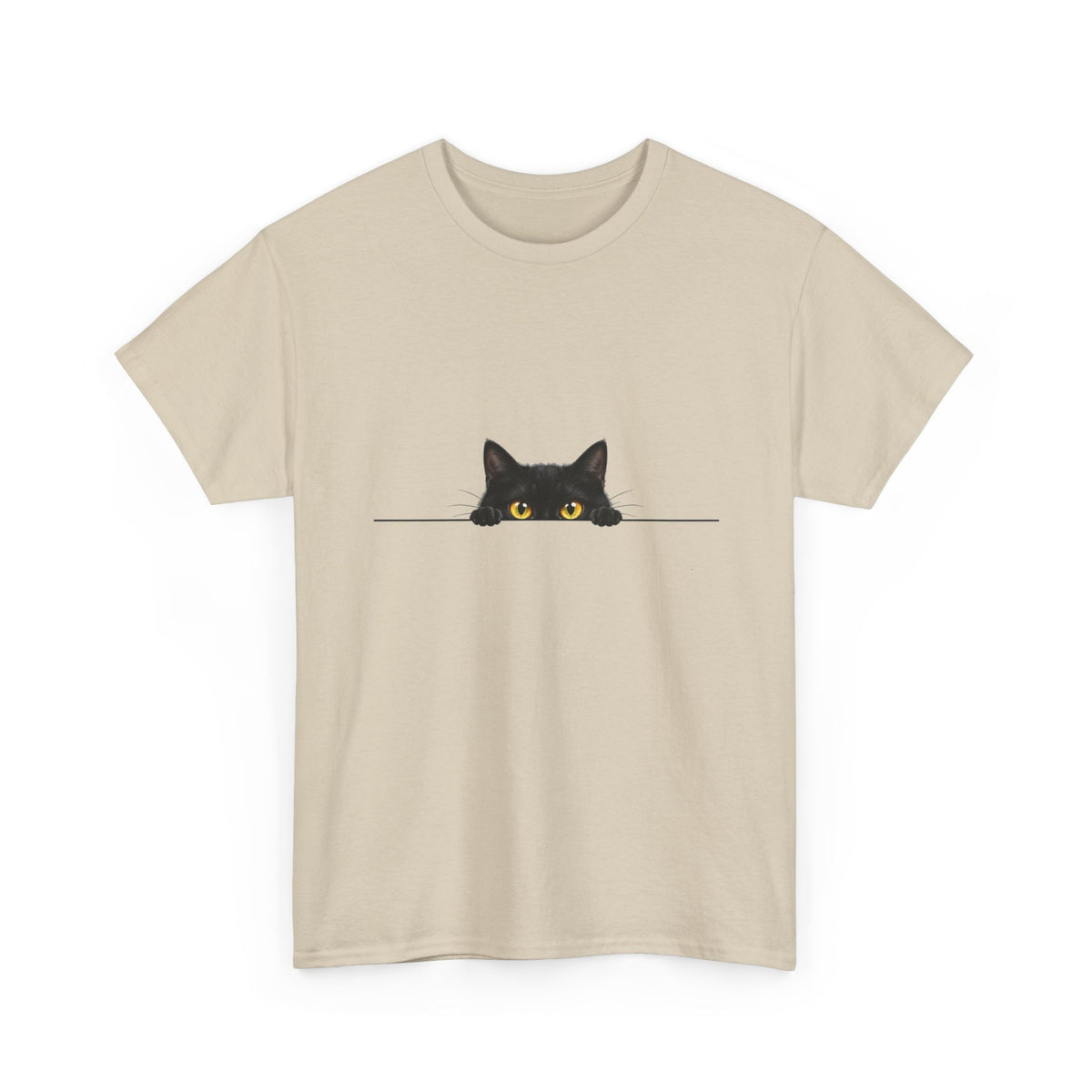 Peeking Black Cat T-Shirt Amber Eyes Over Ledge Funny Cat Lover Tee