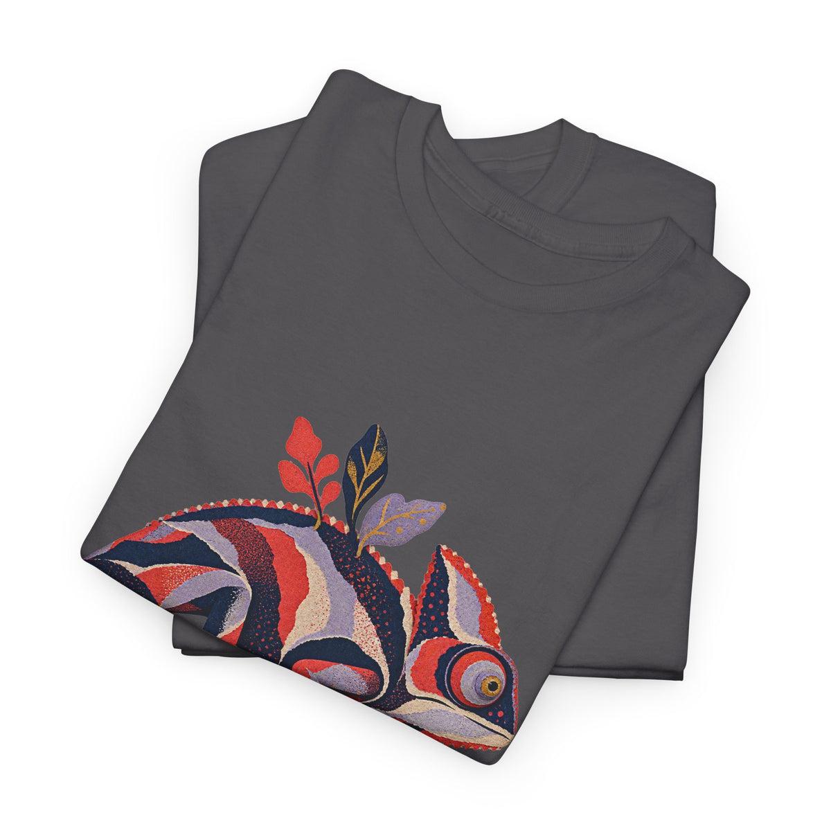 Striped Chameleon T-Shirt Boho Leaves Spiral Tail Lizard Tee