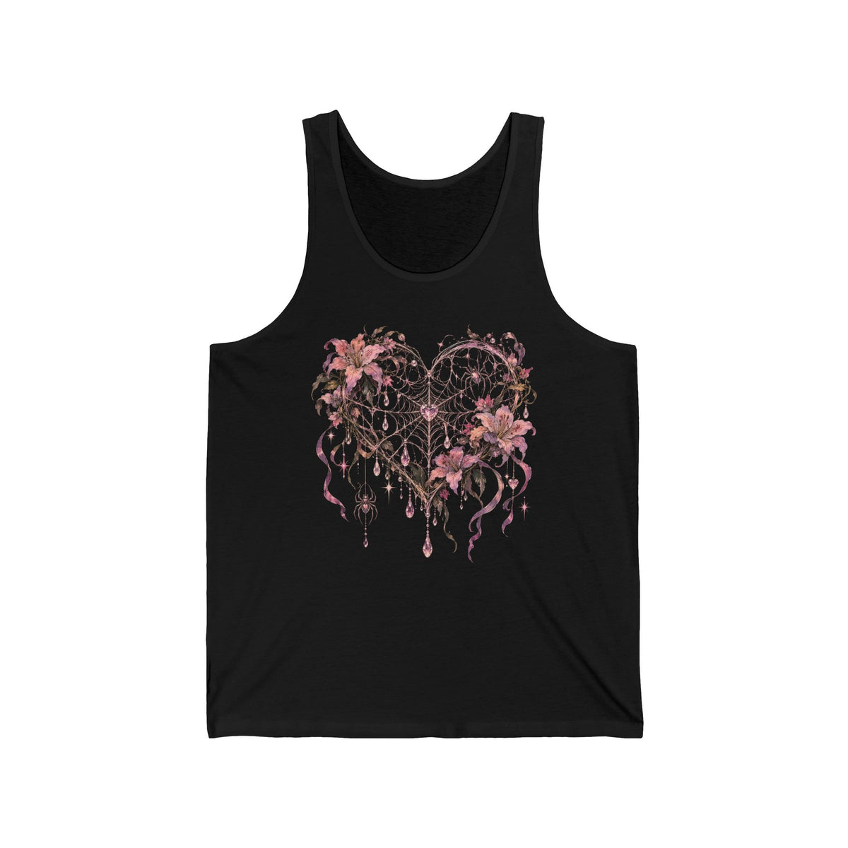 Gothic Spiderweb Heart Tank Top Pink Lilies Crystal Pastel Goth Tank