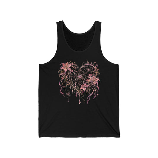 Gothic Spiderweb Heart Tank Top Pink Lilies Crystal Pastel Goth Tank