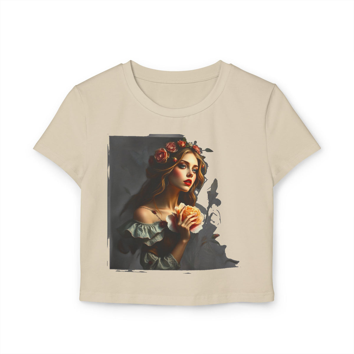 Gothic Rose Lady Portrait Baby Tee Womens Fitted Crop T-Shirt