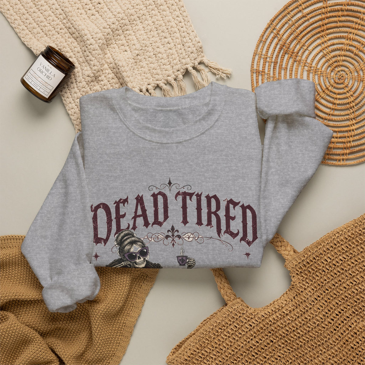 Dead Tired Skeleton Sweatshirt Funny Gothic Fainting Couch