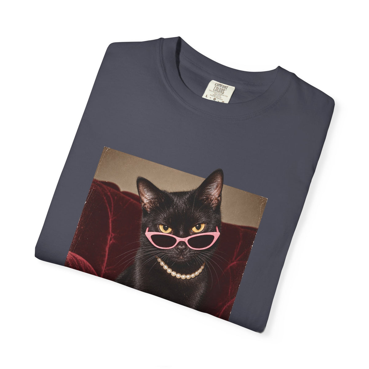 Respectfully What the Fluff Funny Cat Tee Black Cat Sunglasses Pearls Shirt
