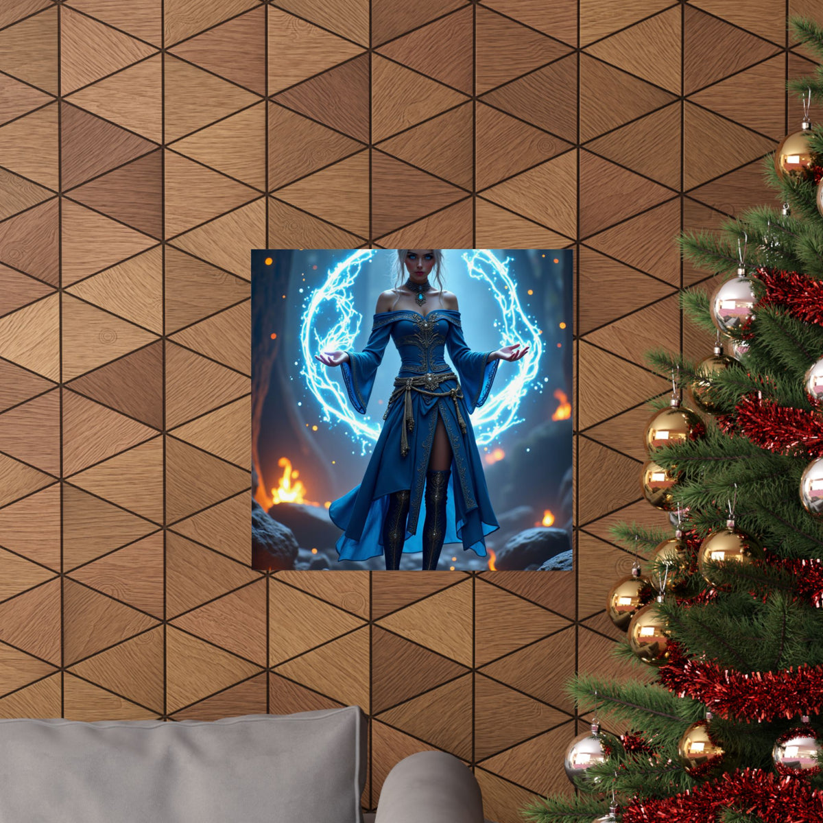 Mystic Sorceress Blue Magic Poster Matte Vertical Wall Art