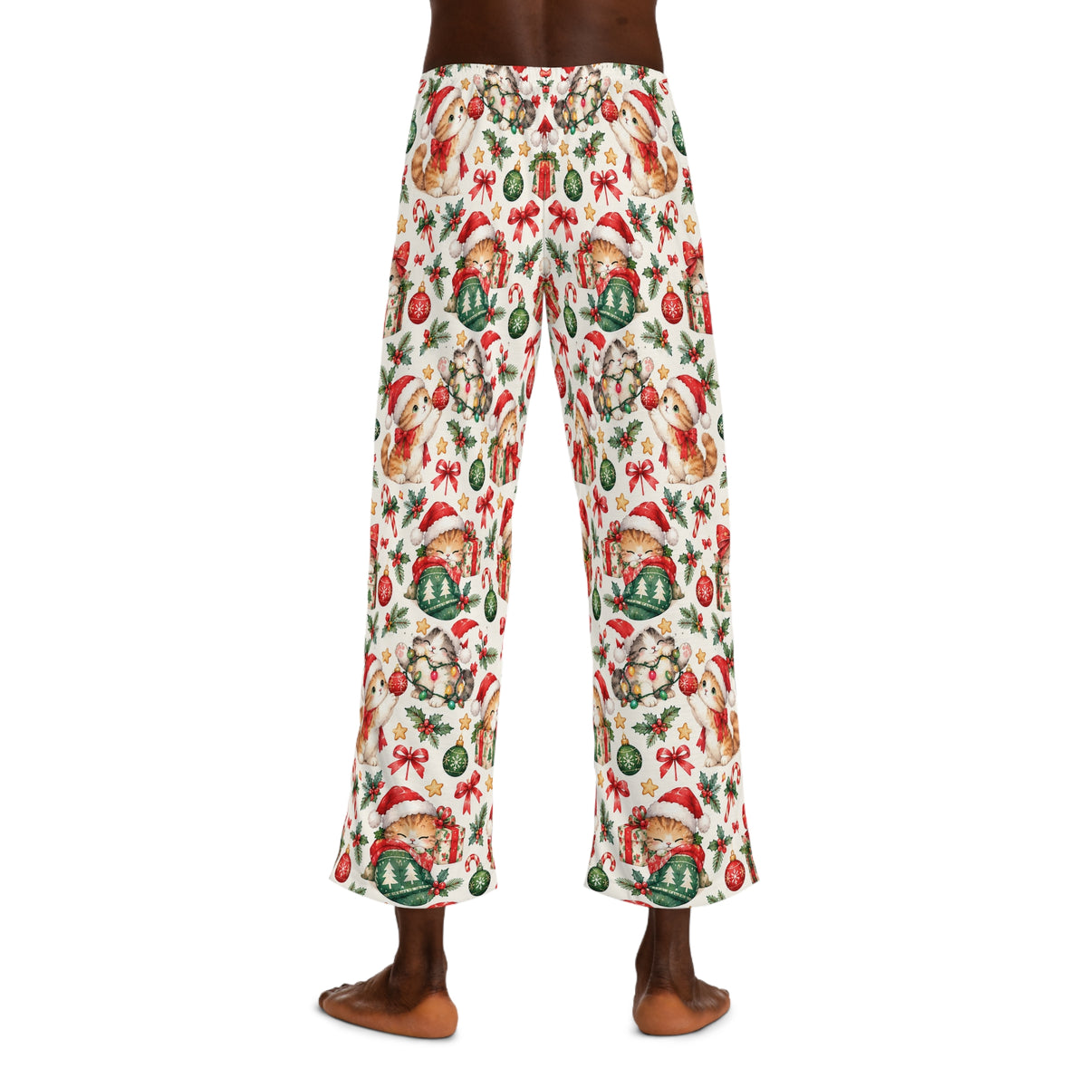 Christmas Cat Mens Pajama Pants Santa Kitten Holiday Sleep Pants